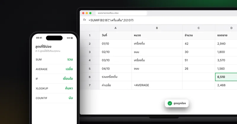 12 สูตร Excel และ Google Sheets พื้นฐานที่คนทำงานต้องรู้ พร้อมตัวอย่างตาราง