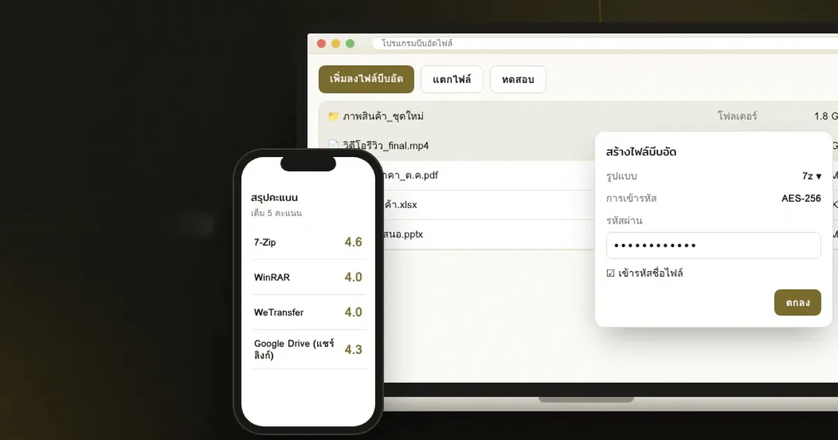 รีวิววิธีบีบอัดและส่งไฟล์ใหญ่ 7-Zip, WinRAR, WeTransfer, Google Drive