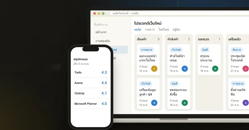 รีวิวเครื่องมือจัดการโปรเจกต์ Trello, Asana, ClickUp, Microsoft Planner