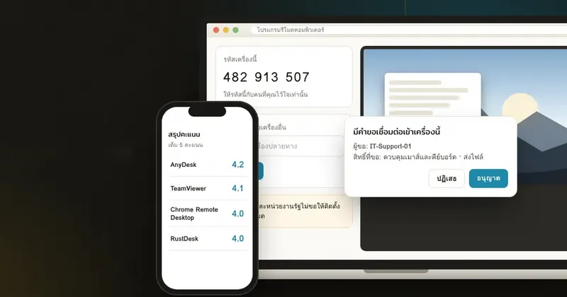 รีวิวโปรแกรมรีโมตคอม AnyDesk, TeamViewer, Chrome Remote, RustDesk