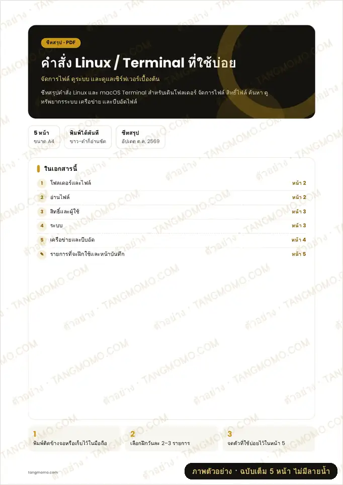 ภาพตัวอย่างบางส่วนของ คำสั่ง Linux / Terminal ที่ใช้บ่อย