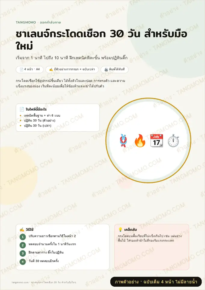 ภาพตัวอย่างบางส่วนของ ชาเลนจ์กระโดดเชือก 30 วัน สำหรับมือใหม่ (PDF พร้อมพิมพ์)