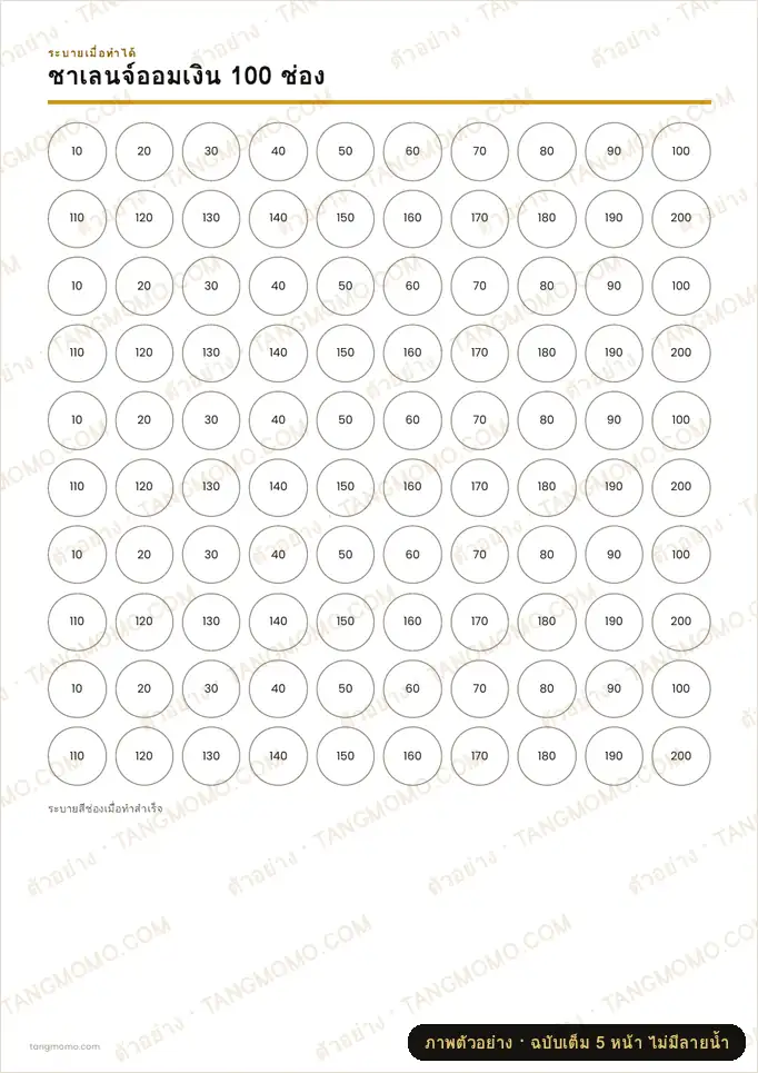 ภาพตัวอย่างบางส่วนของ ชาเลนจ์ออมเงิน 100 ช่อง (PDF พร้อมพิมพ์)