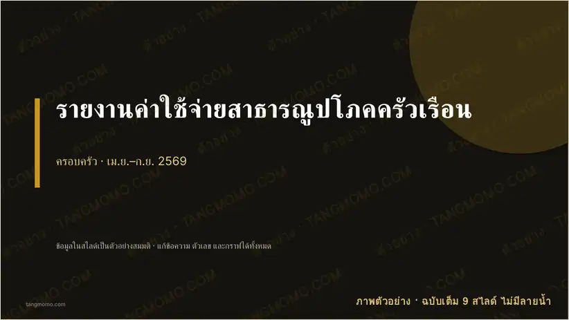 ภาพตัวอย่างบางส่วนของ รายงานค่าใช้จ่ายสาธารณูปโภคครัวเรือน (PowerPoint)