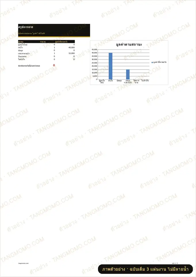 ภาพตัวอย่างบางส่วนของ ทะเบียนลูกค้าและติดตามการขาย CRM (Excel)