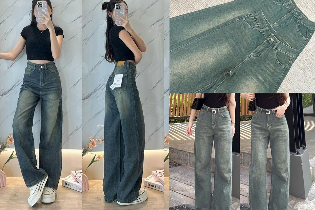 กางเกงยีนส์วินเทจ Fade Long Tube