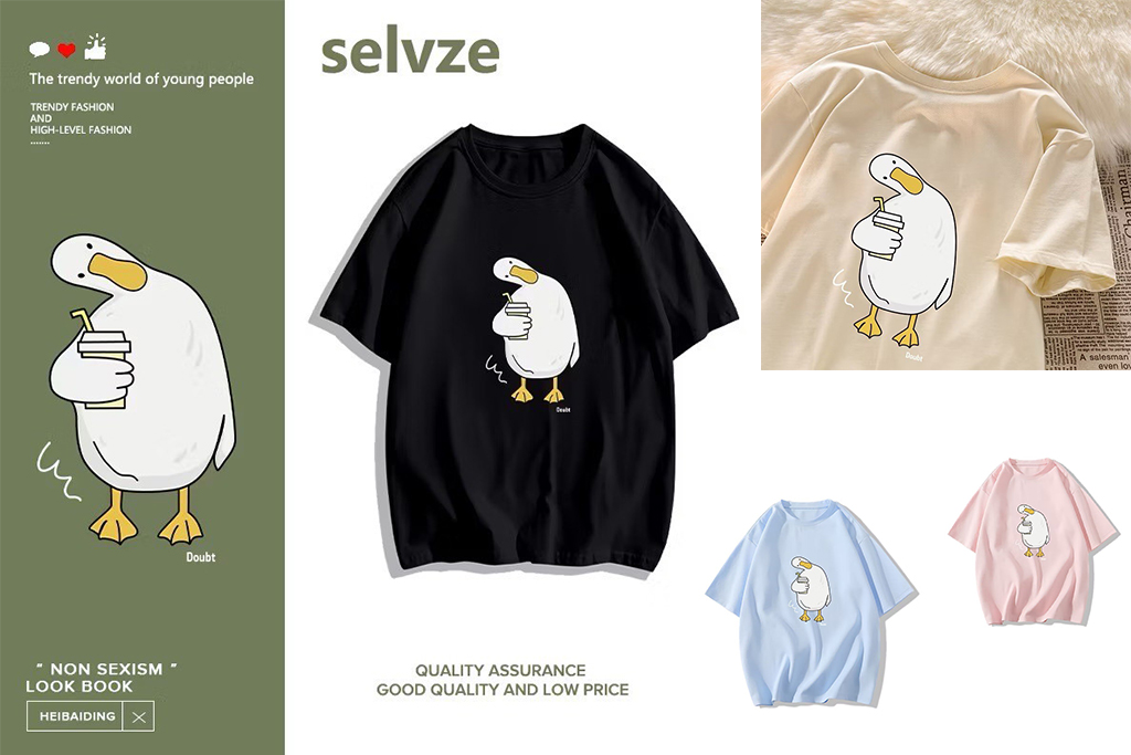 เสื้อยืดแขนสั้น พิมพ์ลายเป็ดน่ารัก