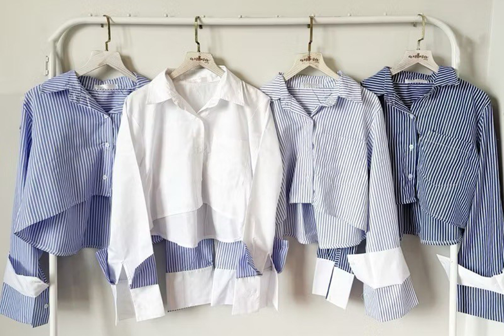 เสื้อเชิ้ตทรงครอปสีทูโทน